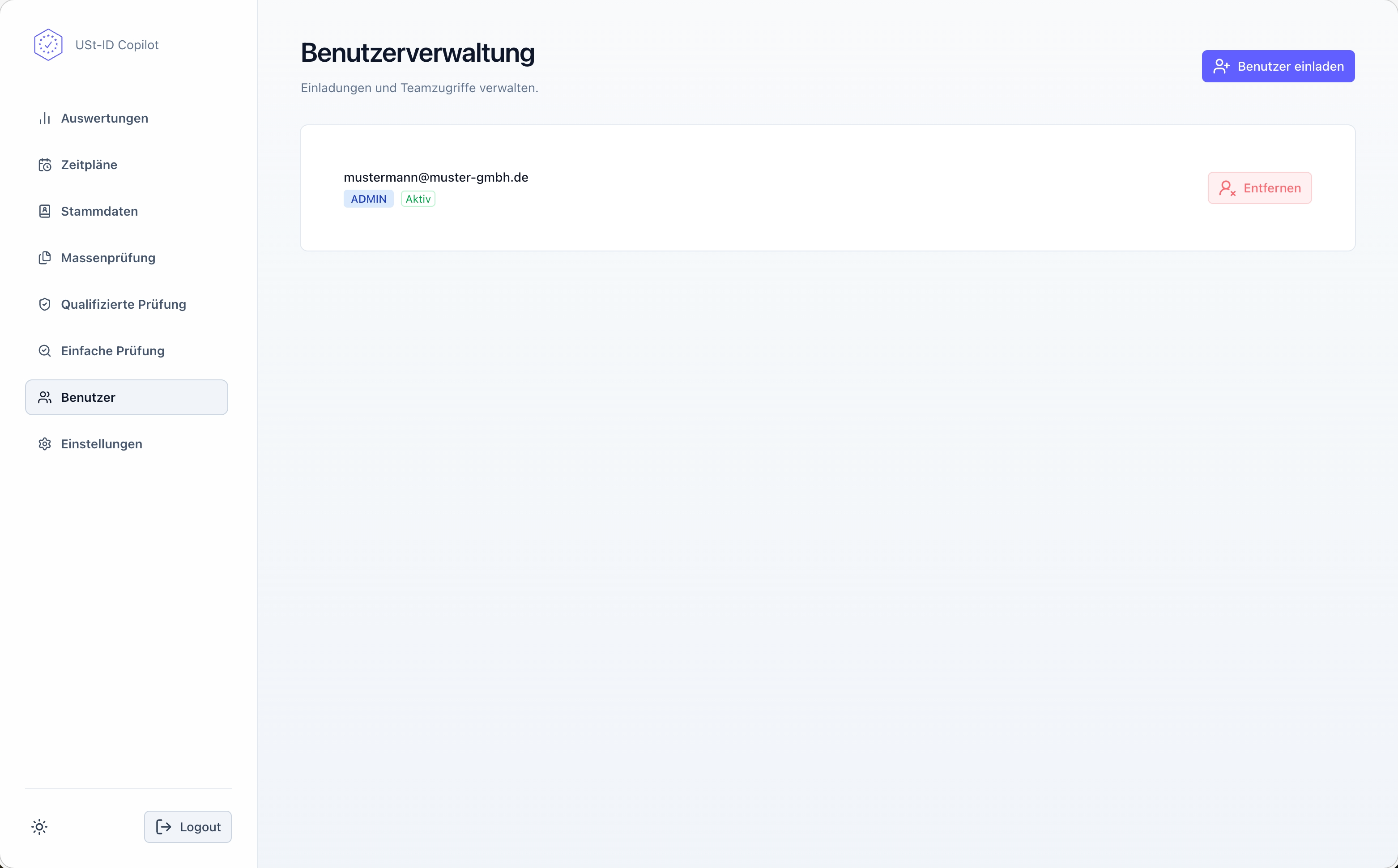 Benutzerverwaltung mit Rollen in der USt-ID Copilot App