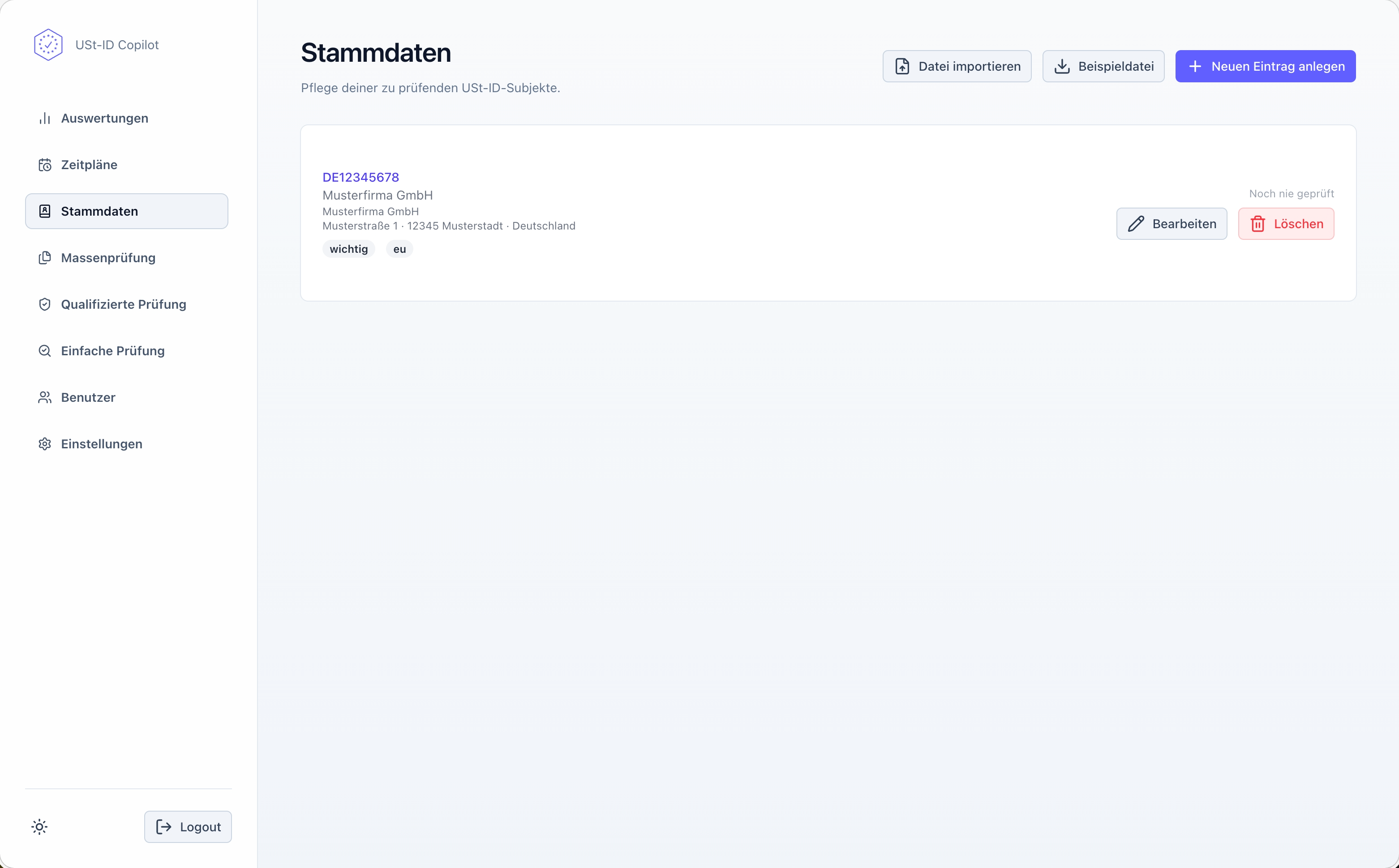 Stammdatenpflege in der USt-ID Copilot App